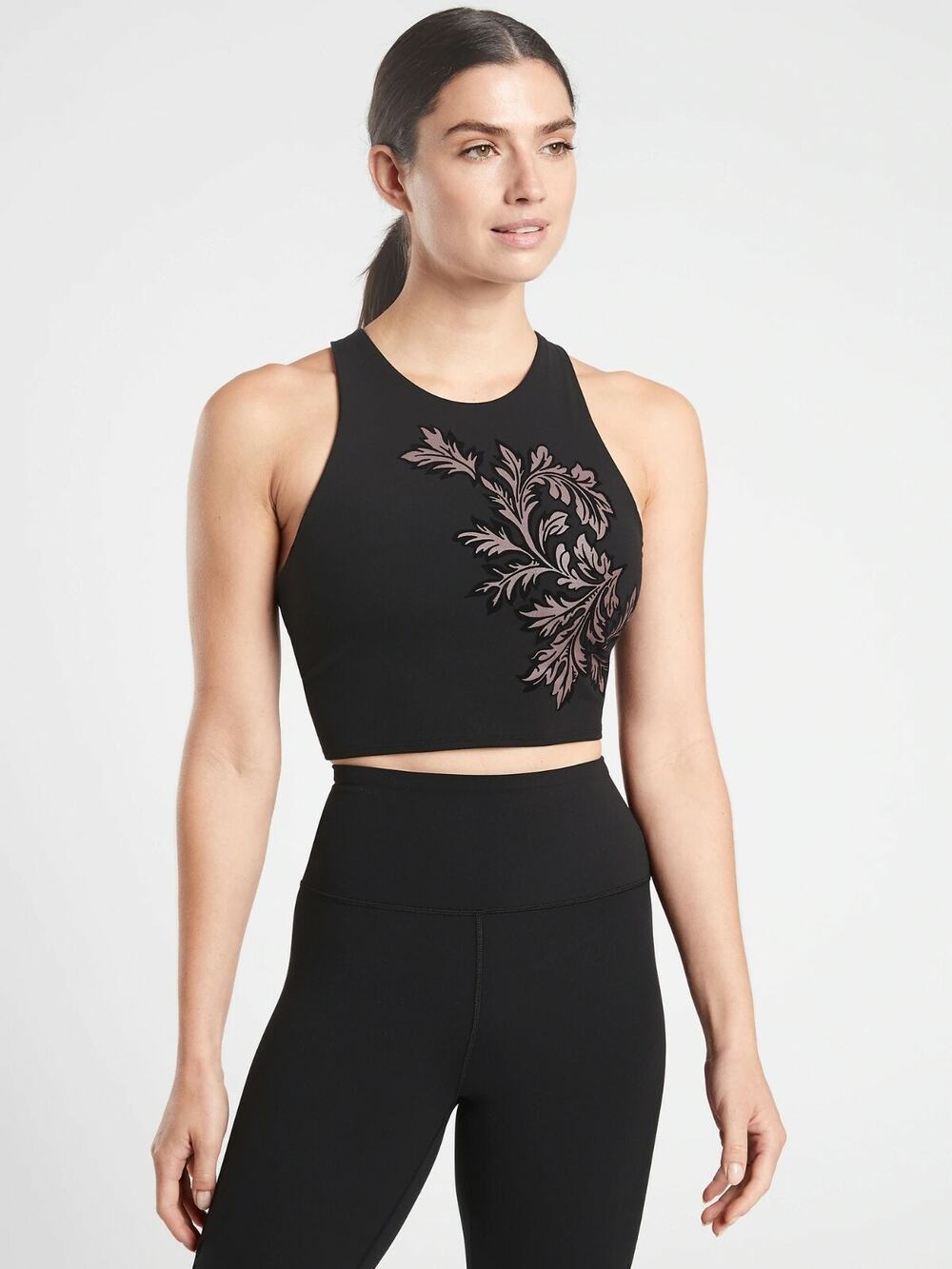 NWT Athleta Conscious Flocked Crop A-C, BLACK SIZE L #632040 A0707H